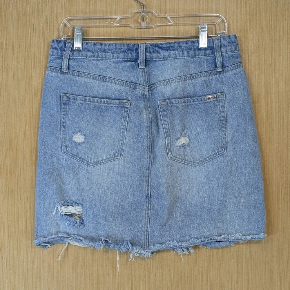 Women's Boho Western Y2K Festival Distressed Denim Mini Skirt Large‎ Raw Hem